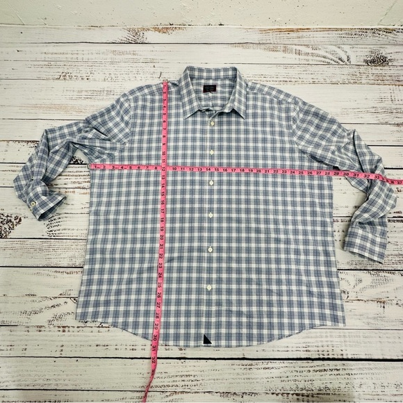 UnTuckIt Men’s size XXL Berklin Blue & White Plaid Ling Sleeve Button Down Shirt - Picture 12 of 14